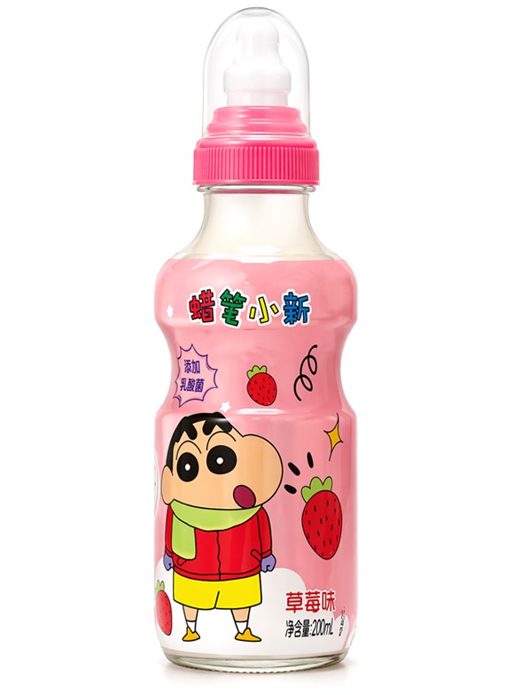 Bebida Shin Chan Fresa Probiótica | Botella Biberón Kawaii | 200 ml
