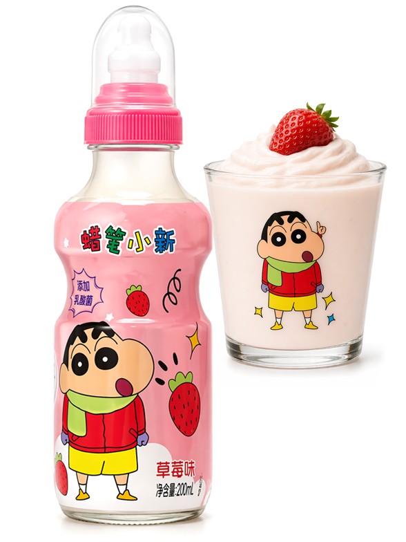 Bebida Shin Chan Fresa Probiótica | Botella Biberón Kawaii | 200 ml