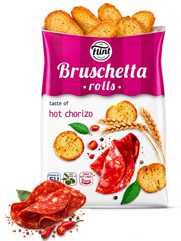 Chips de Pan Flint Bruschetta Rolls Hot Chorizo | 65 g