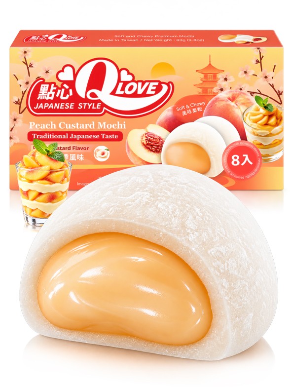 Mini Mochis de Melocotón y Crema Pastelera | QLove 80 g