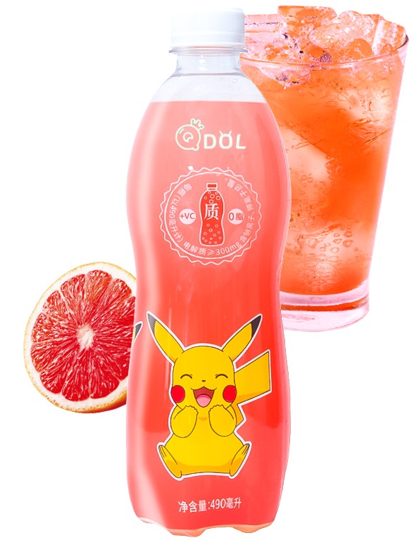 Agua Soda Sabor Pomelo | Edición Pokemon Pikachu | Qdol 490 ml.
