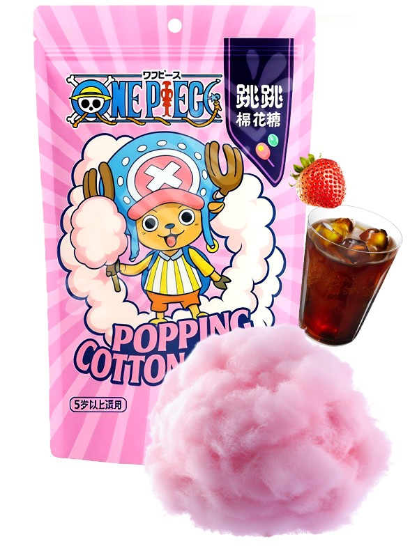 Algodón de Azúcar con Chasquidos | Sabor Fresa | One Piece 15g.