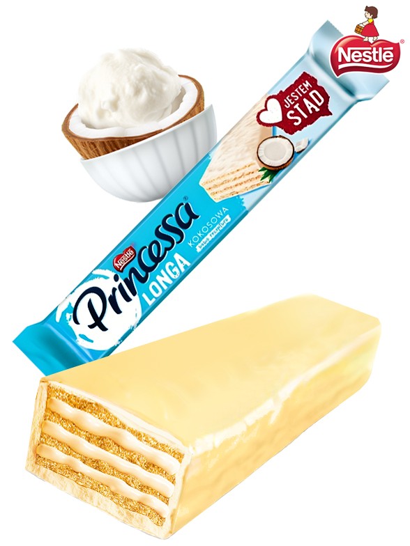 Chocolatina Princessa Choco Blanco Nestle y Coco Cream | Long | Dairy Sweets 40g.