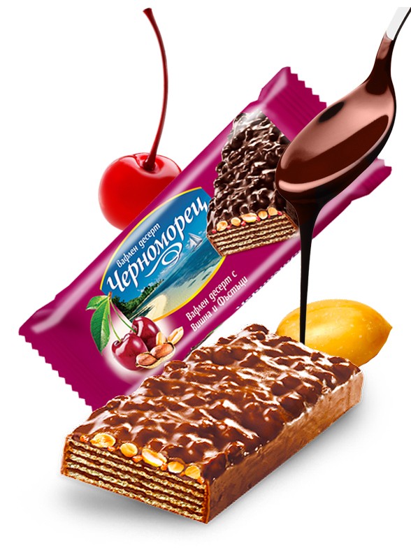Barrita de Barquillo Chocolateada con Cereza y Cacahuetes 75 grs.
