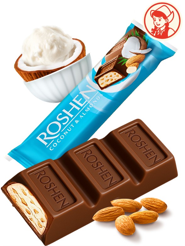 Chocolatina Roshen con Coco y Almendra | Dairy Sweets 29g.