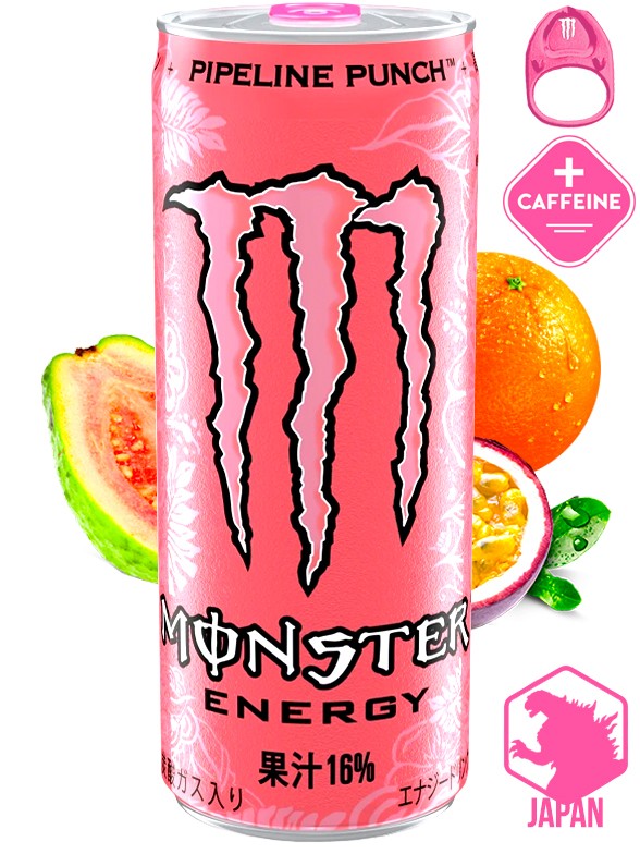 Bebida Energética Monster Japón Pipeline Punch | + Cafeína | Anilla Rosa | 355 ml.