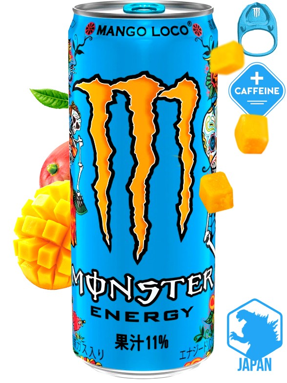 Bebida Energética Monster Japón Mango Loco | + Cafeína | Anilla Azul | 355 ml.