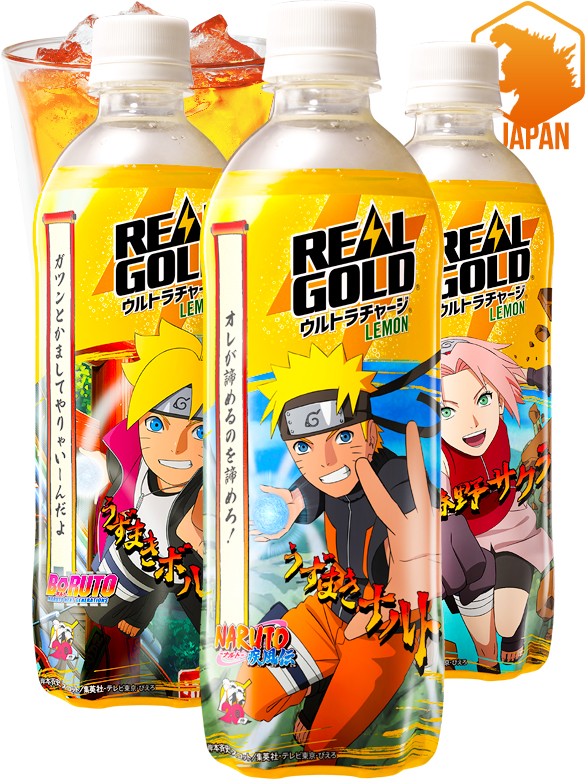 Bebida Energética Real Gold Lemon | Naruto & Boruto | 16 Diseños Aleatorios | 490 ml.