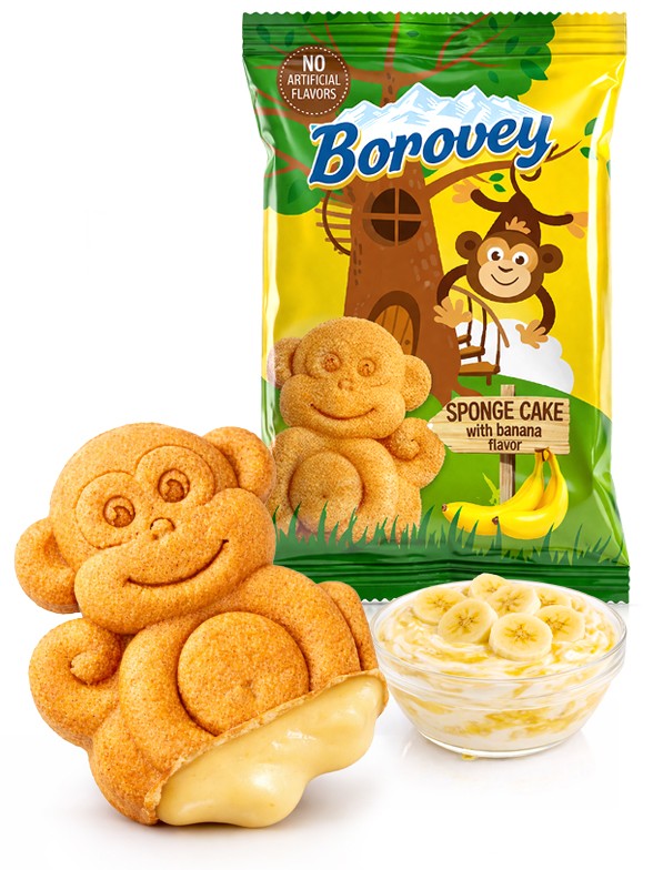 Bizcocho Monito relleno de Crema de Banana | Borovets 30g.