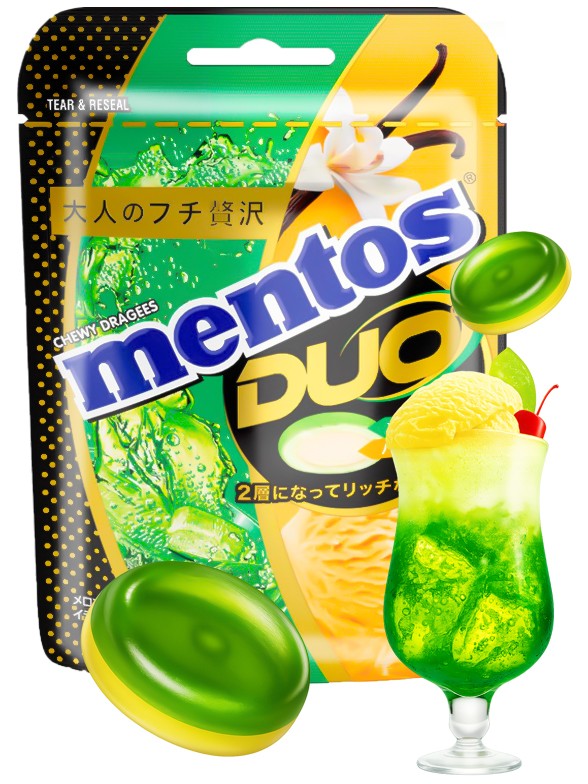 Caramelos Mentos Japoneses DUO Melon Cream Soda 45g.