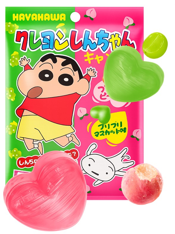 Caramelos Corazones de Shin Chan Melocotón y Uva | 80g.