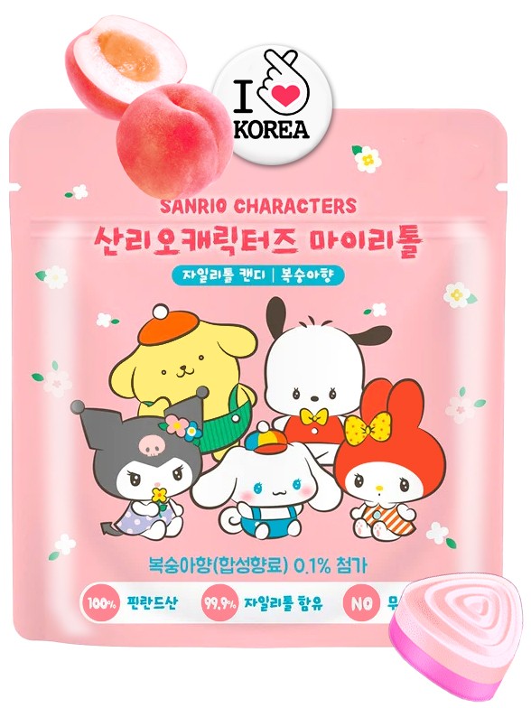 Caramelos Xilitol Sabor Melocotón | Sanrio 40 grs.