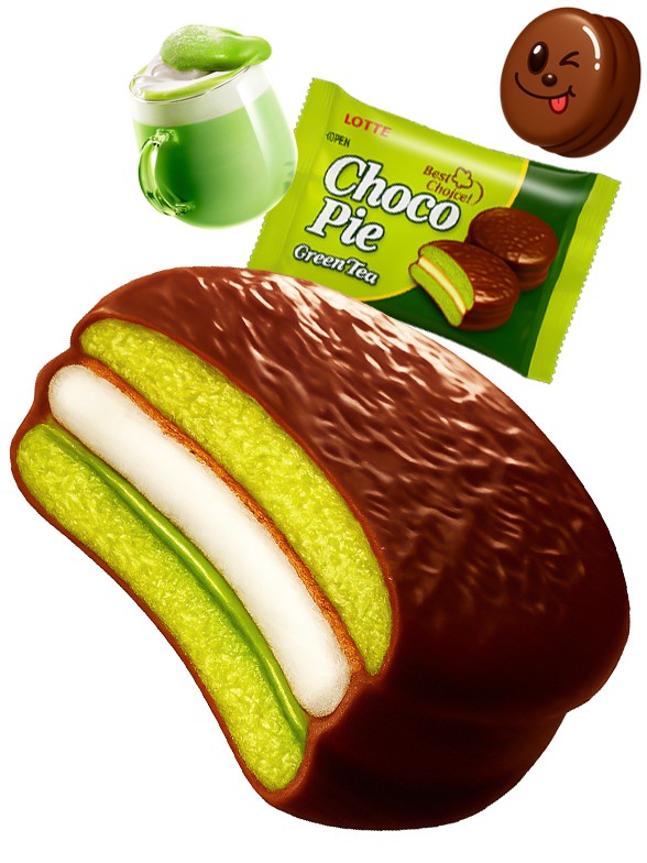Choco Pie Coreano de Matcha relleno de Crema de Nube | Unidad