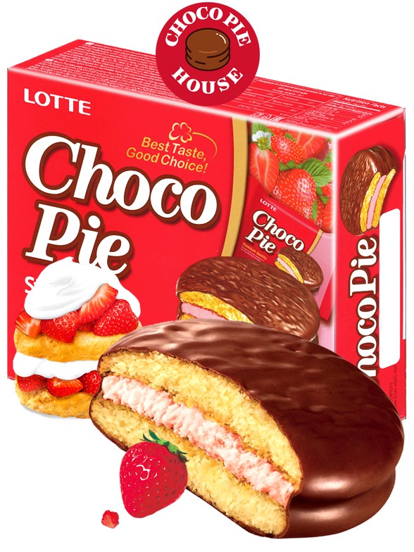 Choco Pie Coreano relleno de Crema de Fresa | 12 Uds.