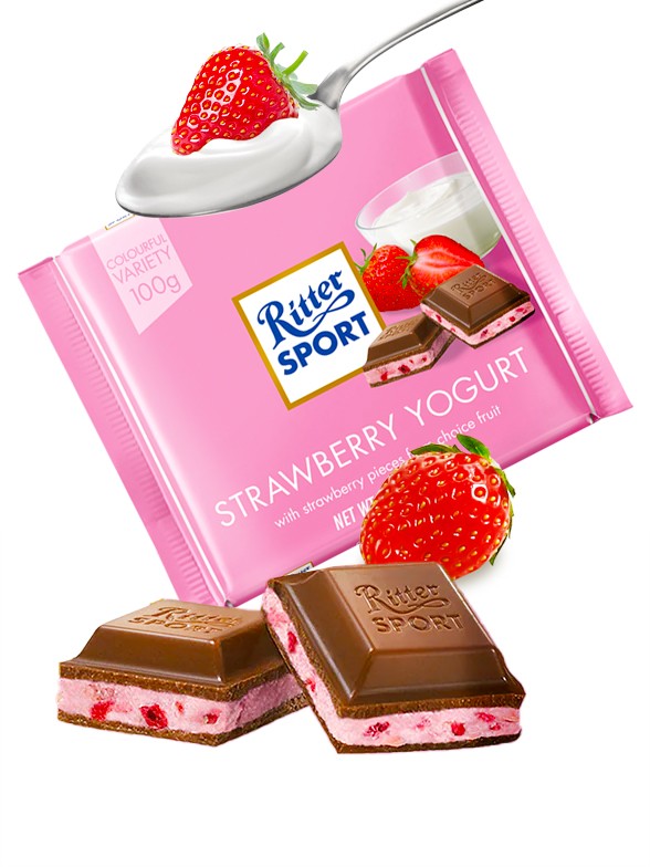 Tableta de Chocolate con Leche Rellena con Yogur y Fresa | Ritter Sport 100 grs.