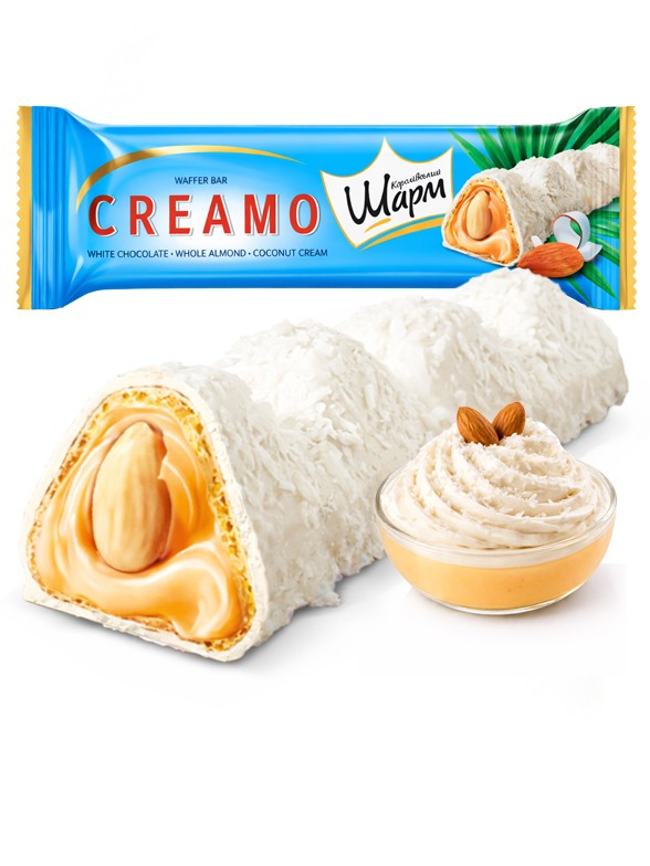 Chocolatina Waffer Crema Choco Blanco Coco y Almendra | Creamo 29g.