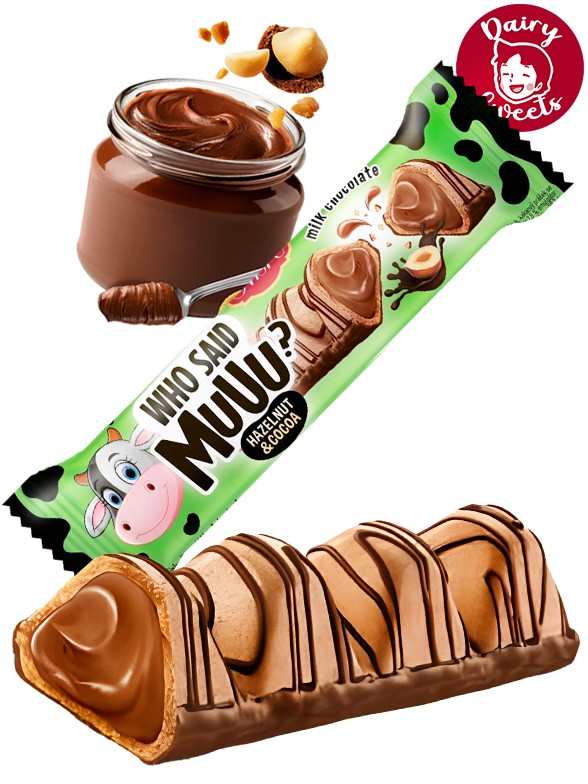 Chocolatina Waffer con Chocolate y relleno de Cacao con Avellana | Dairy Sweets 22g.