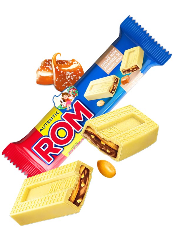 Chocolatina de Chocolate Blanco | Salty Caramel, Cacahuetes y Crema de Ron 44g.