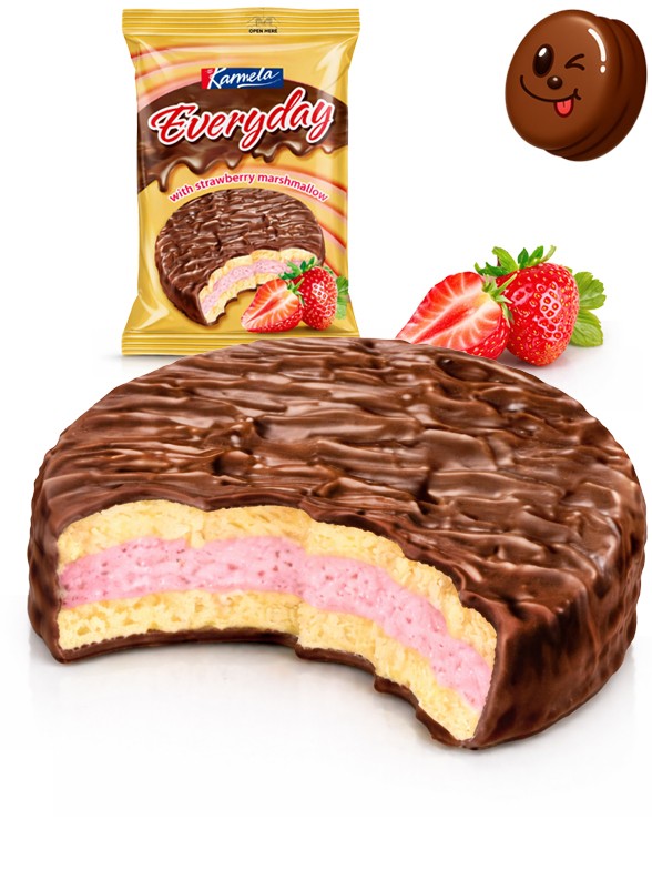 Galleta estilo Choco Pie de Marshmallow de Fresa | 30 grs.