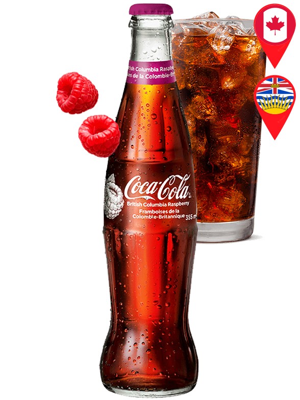 Coca Cola Canadá de Frambuesa British Columbia | Botella Vidrio 355 ml.