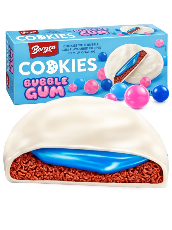 Cookies de Crema Sabor Chicle y Cobertura de Leche 128g.