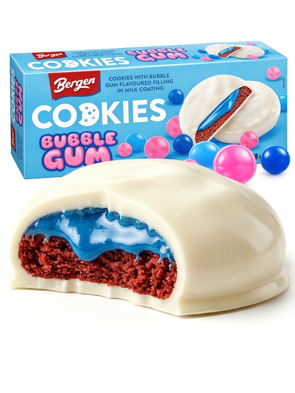 Cookies de Crema Sabor Chicle y Cobertura de Leche 128g.