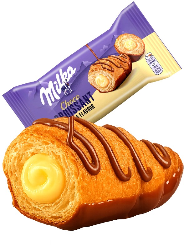 Cruasán de Crema Vainilla con Doble Chocolate Milka 50g.