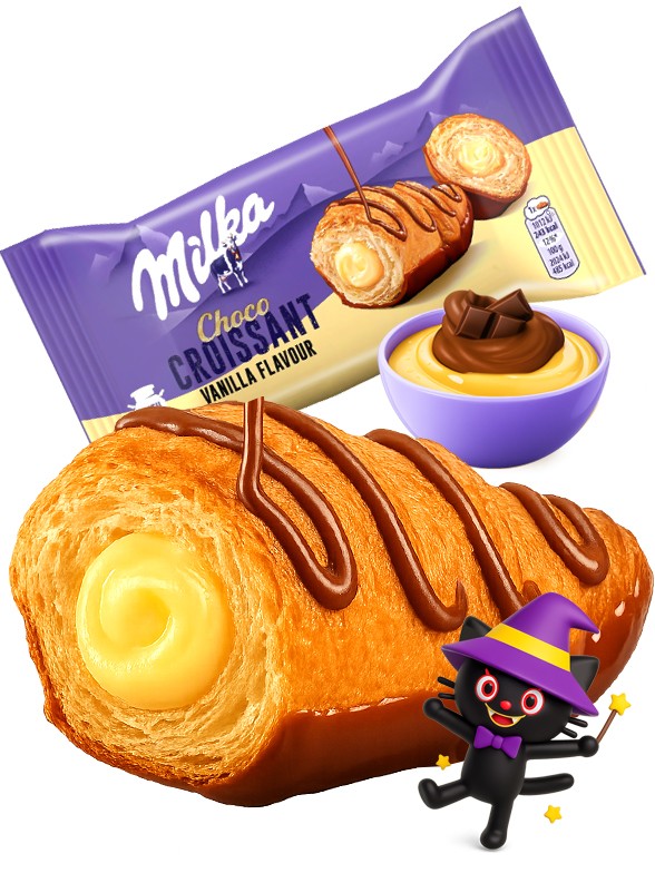 Cruasán de Crema Vainilla con Doble Chocolate Milka 50g.