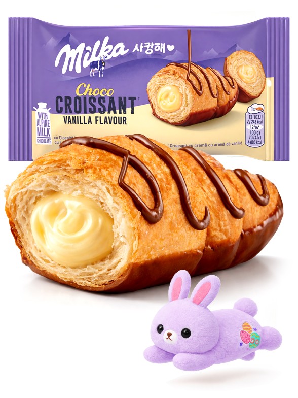 Cruasán de Crema Vainilla con Doble Chocolate Milka | Dulce Pascua 50g.