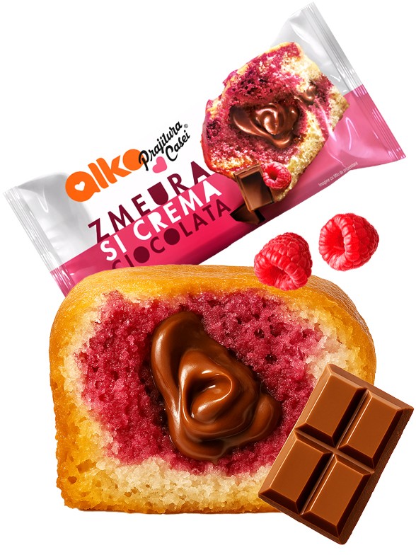 Bizcocho con Frambuesa y relleno de Chocolate | Dairy Sweets 55g.