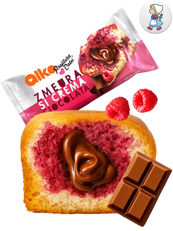 Bizcocho con Frambuesa y relleno de Chocolate | Dairy Sweets 55g.