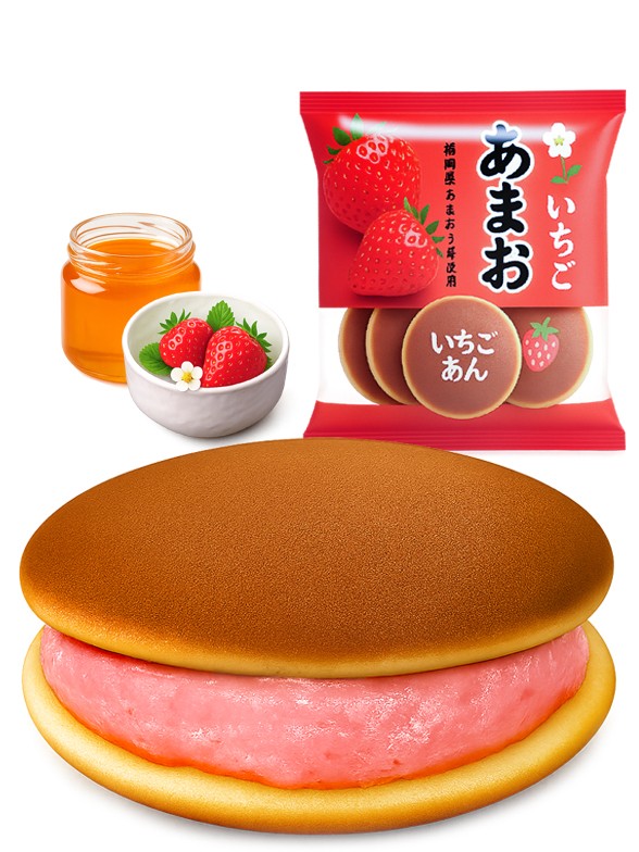 Mini Dorayakis de Crema de Azuki Blanco y Fresas | Pack 110g.