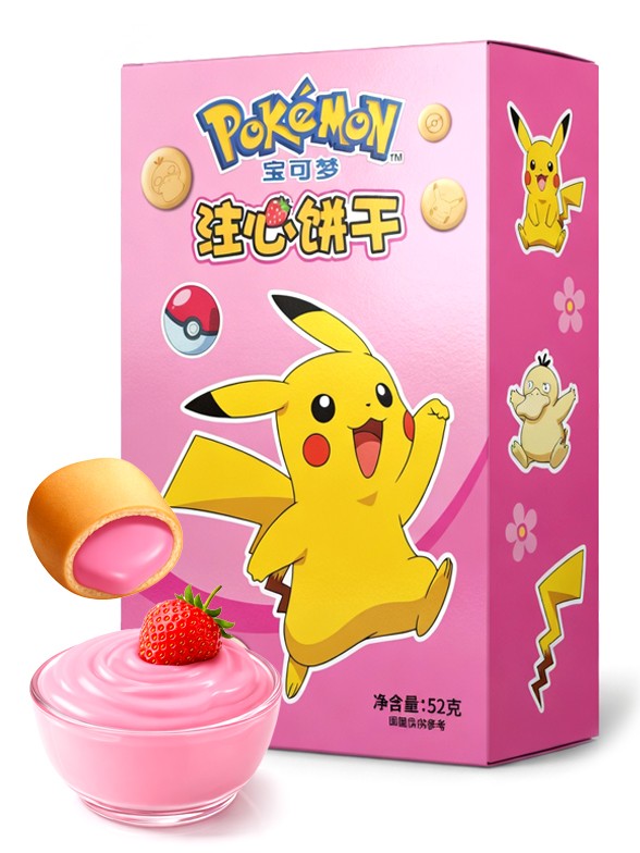 Galletas Pokémon rellenas de Crema de Fresa 52g.