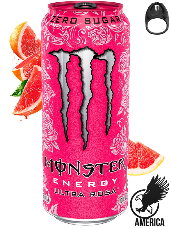 Bebida Energética Monster ZERO Ultra Rosa | Anilla Negra | Edición USA 473 ml