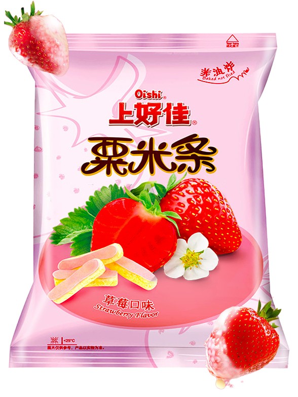 Snacks de Maíz recubiertos con Crema de Fresa y Chocolate Blanco 40 grs.