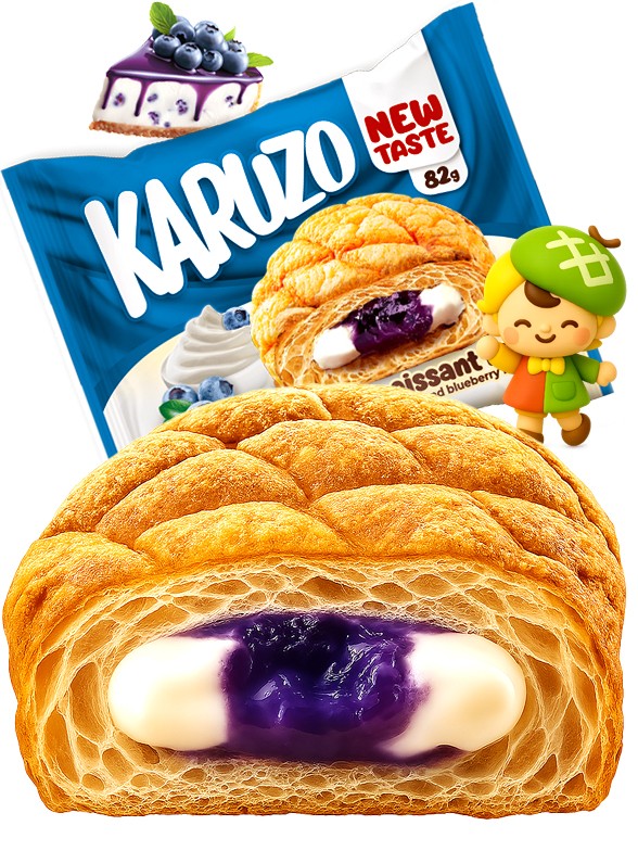 Bollo estilo Meronpan de Crema de Cheese Cake y Arándanos 82g.