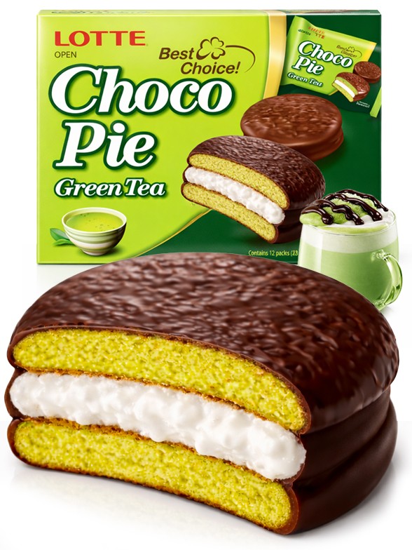 Choco Pie Coreano de Matcha relleno de Crema Nube | Lotte | Family Box 12