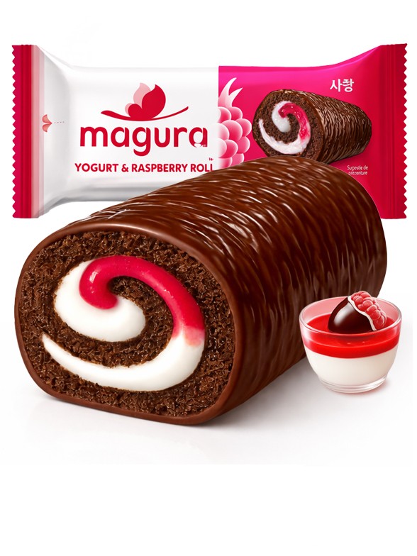 Cake Roll de Choco, Nata y Mermelada de Frambuesa | Magura  35g.