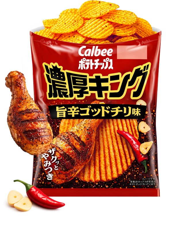 Patatas Onduladas Calbee Rich de Pollo, Ajo y Chilli 52g.