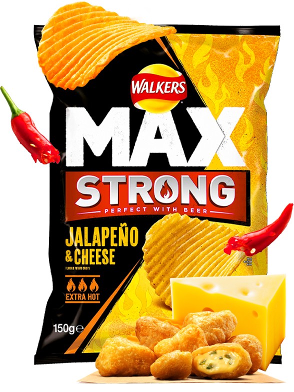 Patatas Fritas Onduladas Walkers MAX Lays Jalapeños Queso HOT JUMBO 150 grs