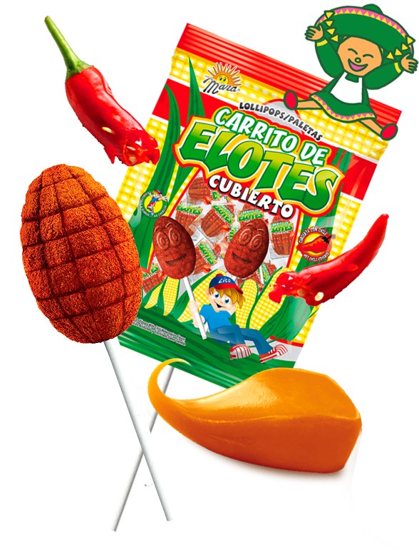 Piruleta Elotes de Caramelo con Chile Picante 14 grs. | PURO MÉXICO!!