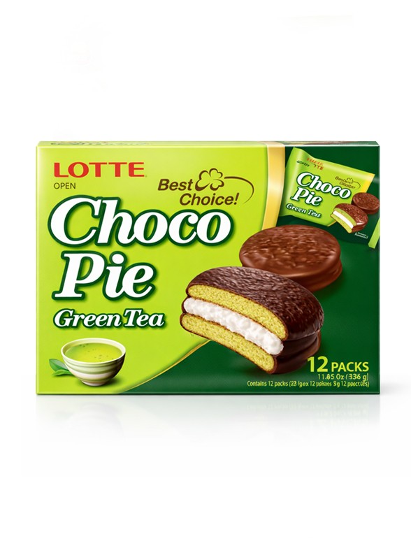 Choco Pie Coreano de Matcha relleno de Crema Nube | Lotte | Family Box 12