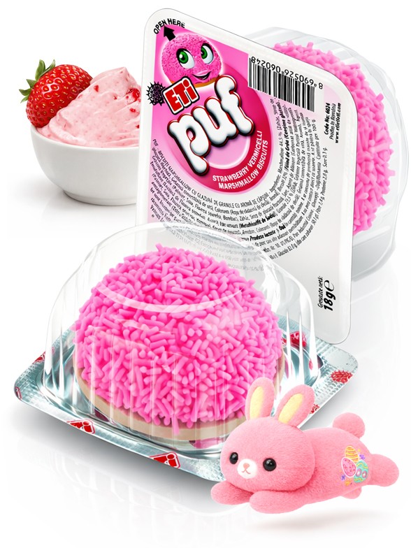 Marshmallow con Galleta y Virutas de Fresa | Puf | Dulce Pascua 18g.