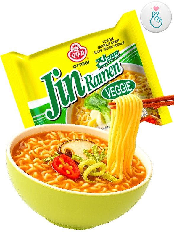 Fideos Ramen Coreanos Ramyun Jin Green | Veggie | Picante 110g.