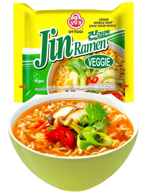 Fideos Ramen Coreanos Ramyun Jin Green | Veggie | Picante 110g.