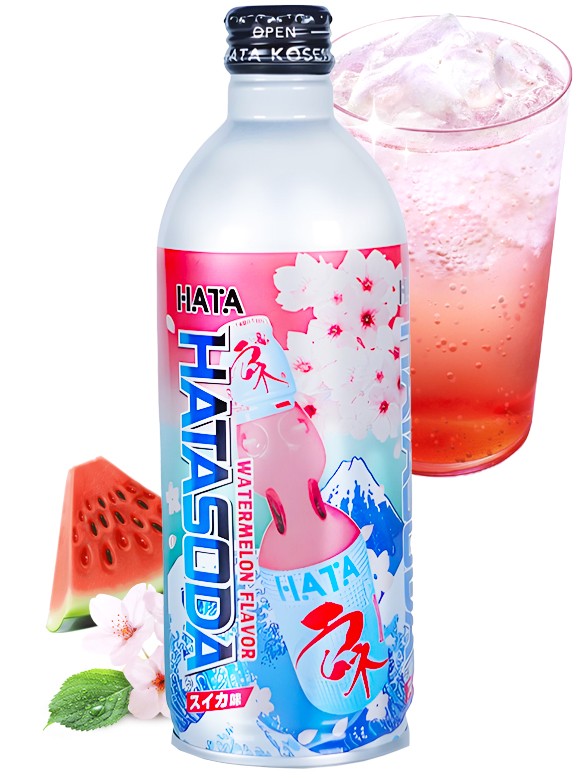 Soda Ramune de Sandía Hatasoda | Hata Botella Metálica 500 ml.