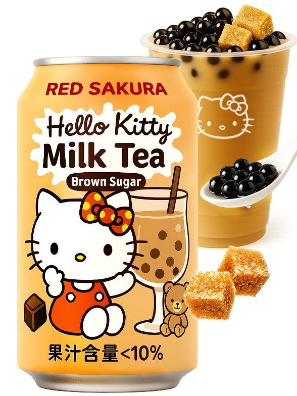 Bebida Bubble de Leche y Azúcar Moreno con Bobas | Hello Kitty | 310 ml.