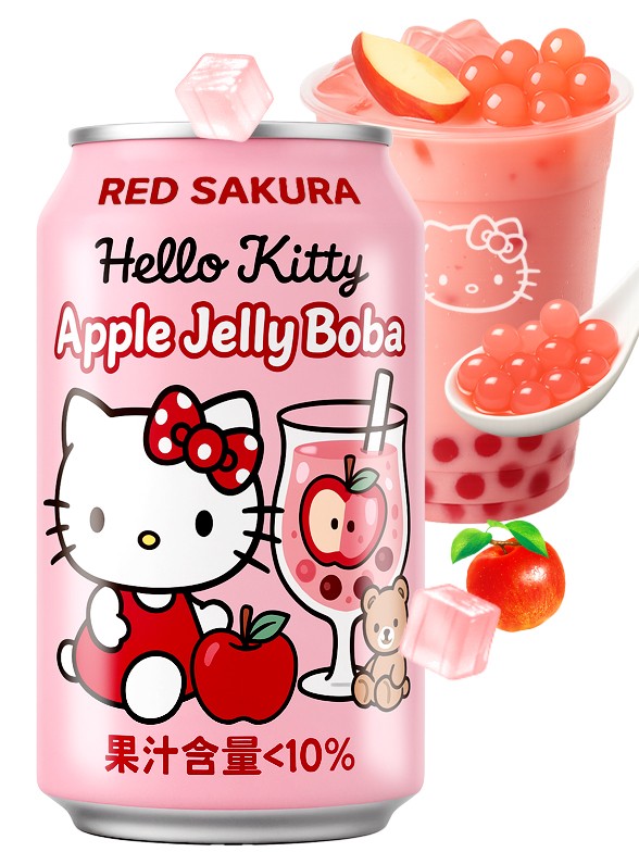Bebida Bubble de Manzana con Bobas y Aloe Vera | Hello Kitty 310 ml.
