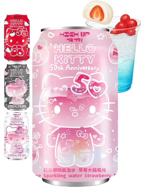 Refresco de Ramune de Mochi Daifuku Fresa | 4 Diseños Alea. | Sanrio Hello Kitty 330ml.