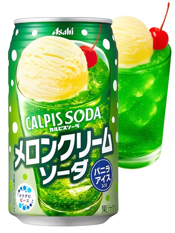 Calpis Soda de Melon y Helado de Vainilla | 350 ml.
